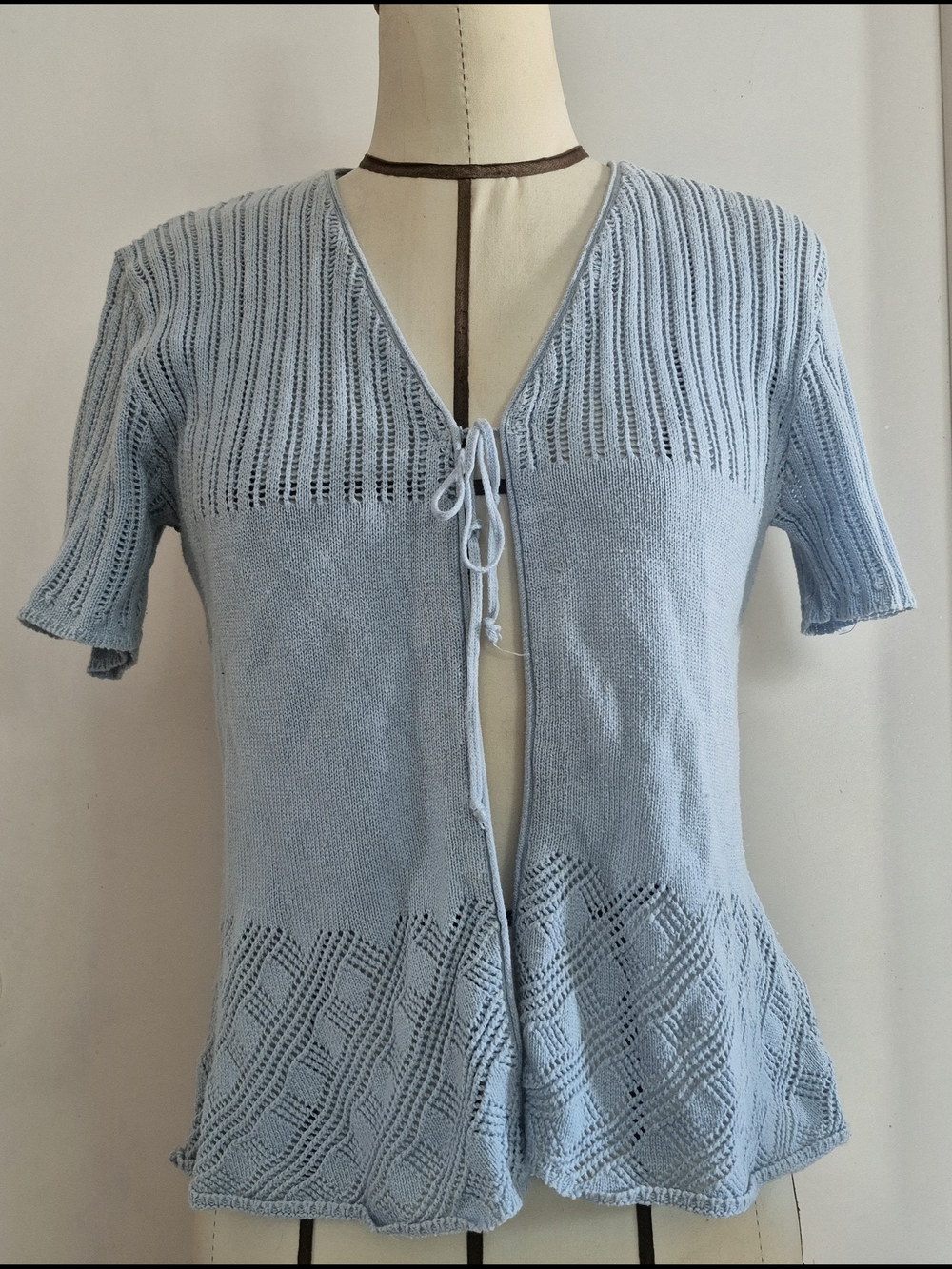 Light Blue Knit Tie-Front Cardigan, Small